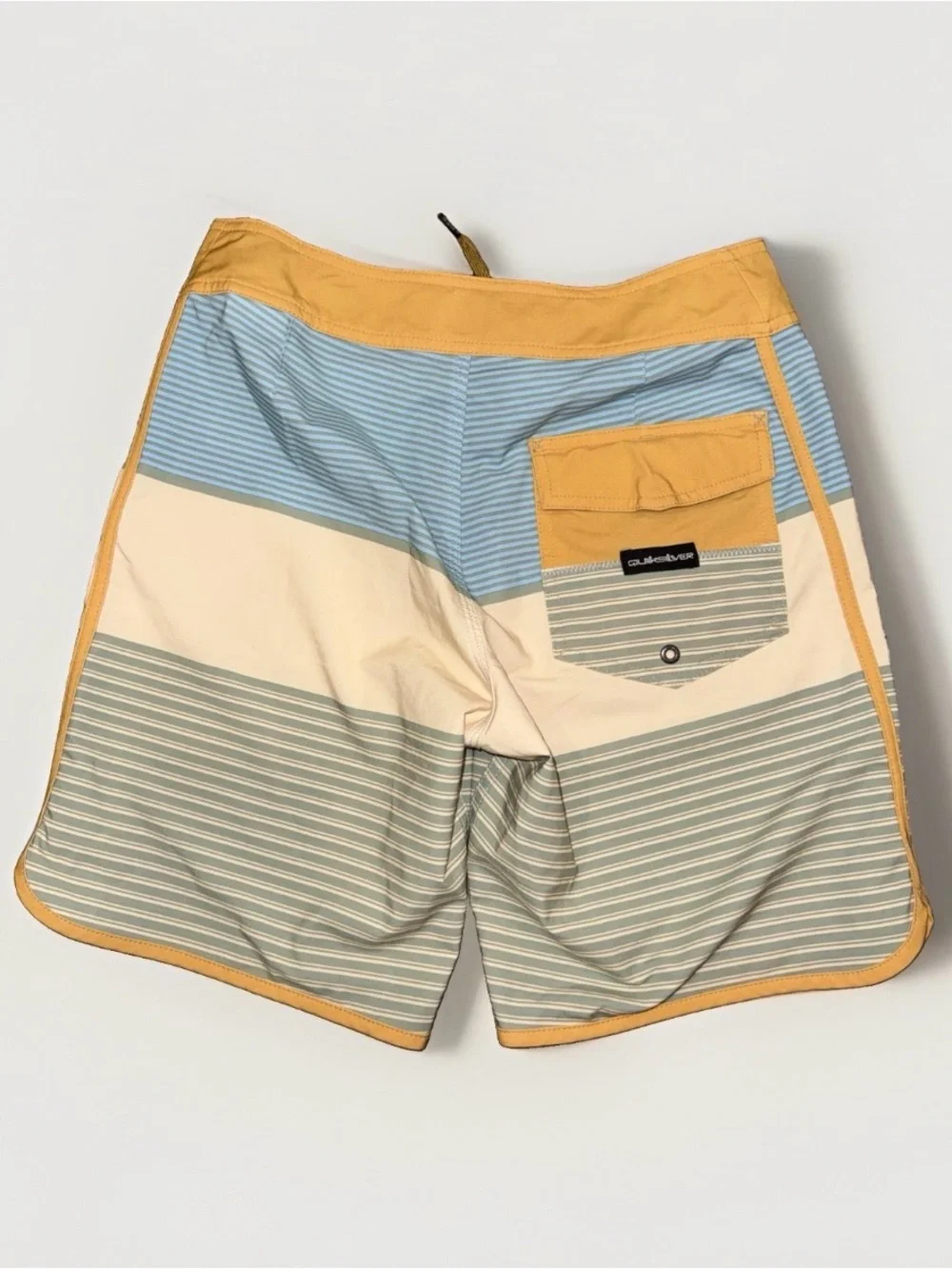 Quiksilver Men's Mustard Yellow, Light Blue & Cream Striped Board Shorts